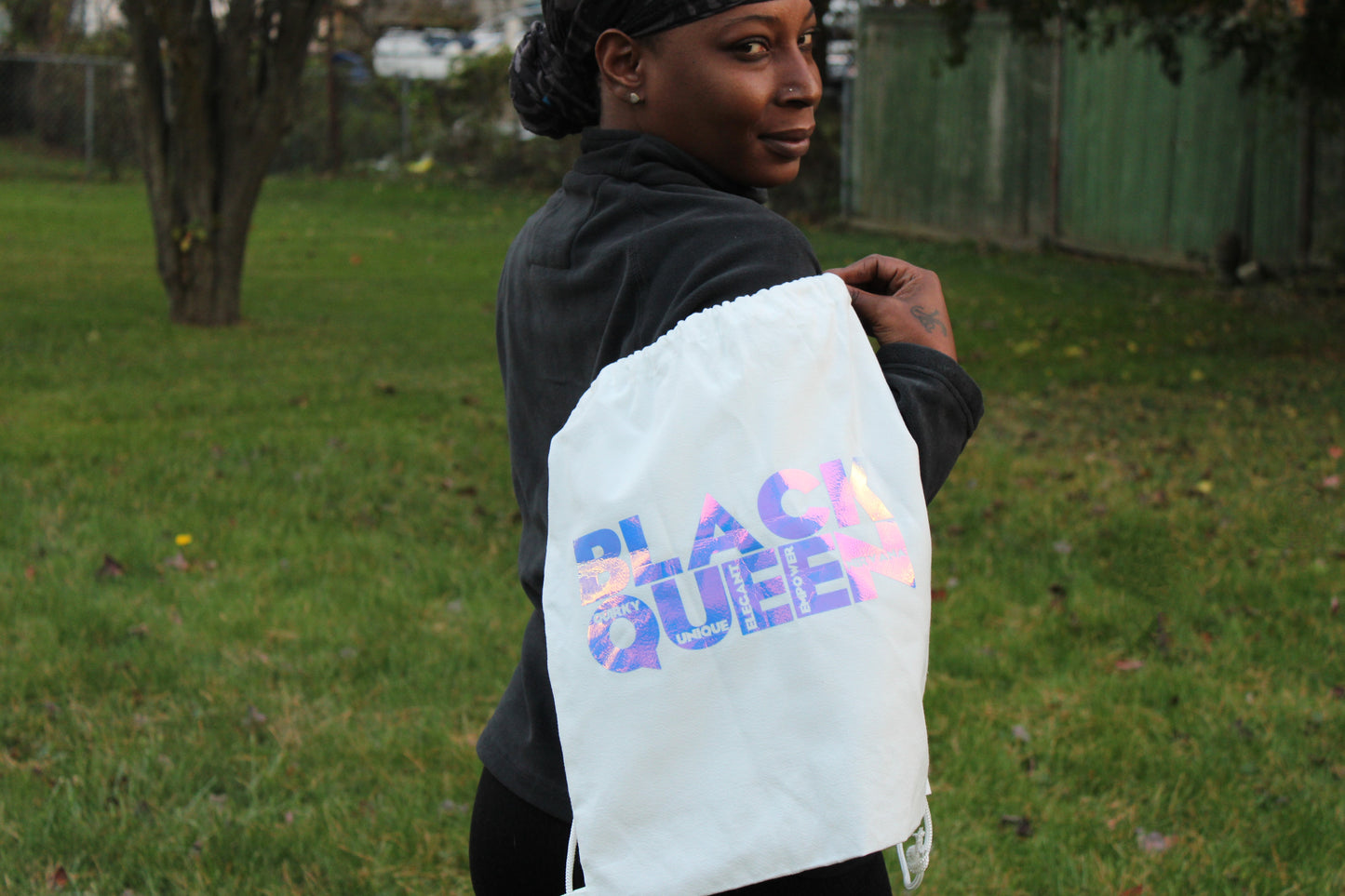 Black Queen Drawstring Bag